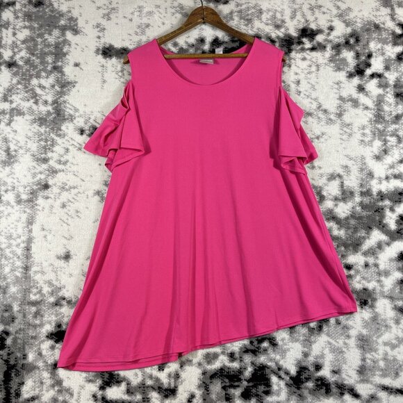 Chicos Blouse Womens Size Extra‎ Large (3) Pink Cold Shoulder Asymm Hem Stretch - Picture 1 of 11